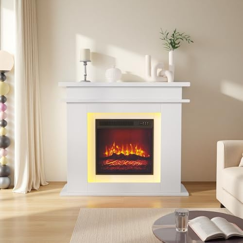 Chimenea eléctrica, chimenea LED, fuego decorativo de chimenea, lámpara de chimenea con control táctil, efecto de llama realista, independiente con calefacción, ajuste de brillo, 101 x 34,5 x 88,8 cm