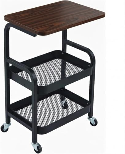 3 Tier Rolling Cart Metal Storage Trolly on Wheels, Coffee Cart Bedside Microwave Cart Trolley Organizer for Kitchen, Office, Living Room Bathroom