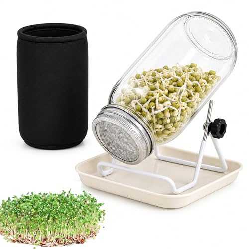Vaso per germogli con setaccio in acciaio inox, organizer di drenaggio, supporto pieghevole bianco, tavolozza in plastica e custodia protettiva dalla luce, set di coltivazione di germogli, per la