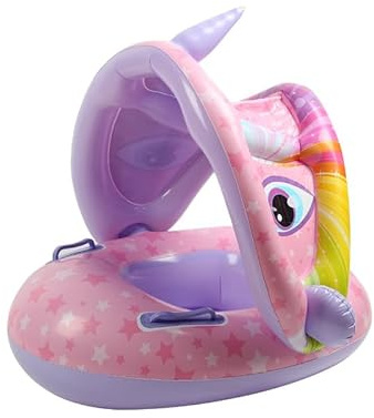 HYZYWON Salvagente Neonato con Parasole, Canotto Neonato con Parasole, Ciambella Mare, Gonfiabile Mare, Unicorno, Dinosauro per Piscine (A)
