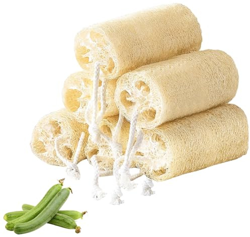 Galenecx 6 Pièces Loofah Naturel, Luffas Naturelles Bonne Respirabilité