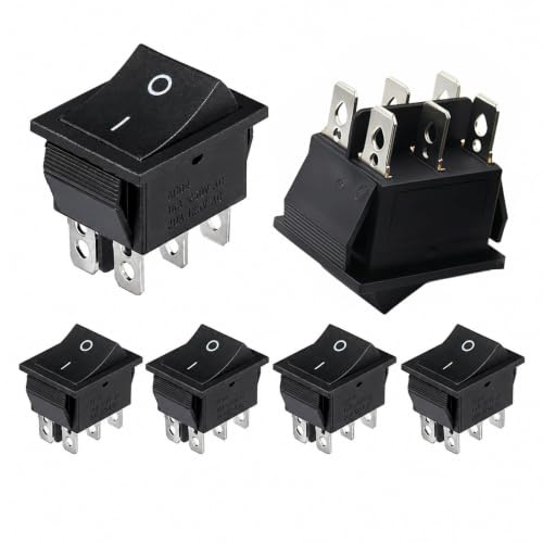 Flomiara KCD4 Hochstrom Kippschalter 20A 6-polig 2-stufig Schwarz ohne Leuchtanzeige, Einbau Bootsschalter Umschalter Grossstrom, 6er Set für Elektrogeräte Motoren Pumpen