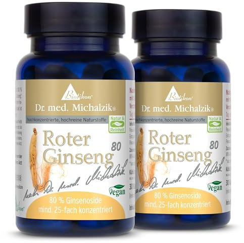 Roter koreanischer Ginseng nach Dr. med. Michalzik - 60 Kapseln - hochkonzentrierter Panax Ginseng-Extrakt - Ginsenoside 80% je Kapsel Ginseng 300 mg - ohne Zusatzstoffe - von BIOTIKON®