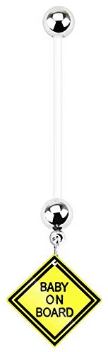 Piersando Bauchnabelpiercing Piercing Bauch Banane Stecker 316 L Chirurgenstahl Stab Gebogen Bioflex für Schwangerschaft mit Baby on Board Anhänger