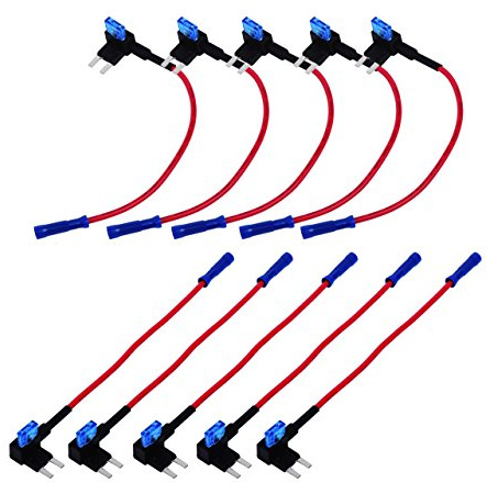 DEDC 10Pcs Flachsicherung Autosicherung Mini Sicherungshalter Flachsicherungsadapter Stecksicherung KFZ Universal 16 Gauge Auto-Schaltung Sicherungshalter mit Sicherungsdraht 15AMP (10Pcs)