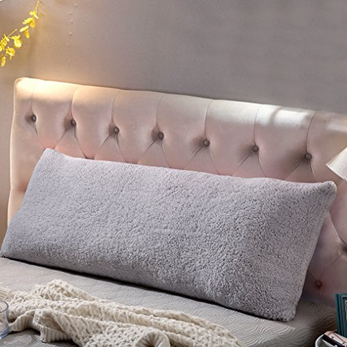 Reafort Ultra Soft Sherpa Body Pillow Cover/Case with Zipper Closure 53cm x 137cm (53 centimeter x 137centimeter Body Pillow Cover, Silver Grey)