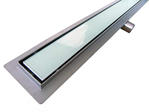 Edelstahl-Duschrinne GL02 für Duschkabine - Ablaufblende Glas weiß - Länge wählbar, Länge Duschrinne:600mm