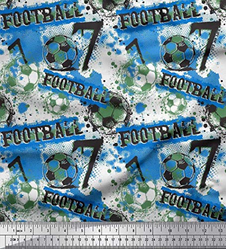 Soimoi Blau Baumwoll-Voile Stoff Pinselstrich und Fußball Munner Stoff Meterware 42 Zoll breit