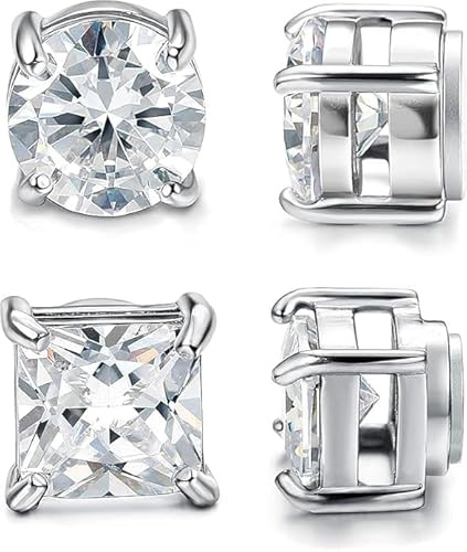 Milacolato 2 Pares de Aretes Magnéticos de Acero Inoxidable Para Hombres Mujeres no Perforantes CZ Hipoalergénicos 4-10mm
