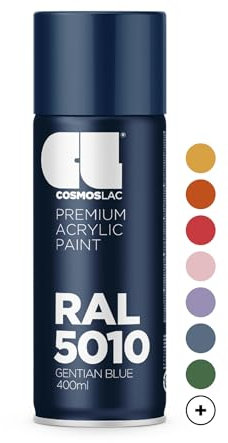 COSMOS LAC Acryllack enzian blau, glänzend Sprühdose in vielen RAL Farbtönen - 400ml Spraydose perfekt für DIY, Upcycling und andere Lackierarbeiten geeignet (RAL 5010 - enzianblau)