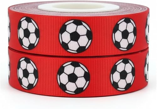 Red Football Print Ribbon 22mm x 2m Gift Wrap & Birthday Cake Decoration