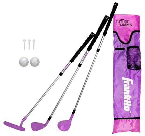 Franklin Sports golfset för barn – justerbar golfklubba för ungdomar – golfset i plast med väska och bollar – justerbara längdsklubbar för småbarn – rosa