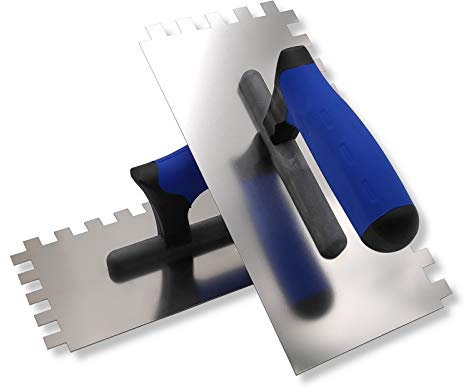 DEWEPRO® Set di 2 Cazzuole Dentate, Denti 12x12 mm, Spatole Liscianti - Frattazzi Per Intonaco - Acciaio Inossidabile: 270x130mm - Manici Di Alta Qualità A 2 Componenti