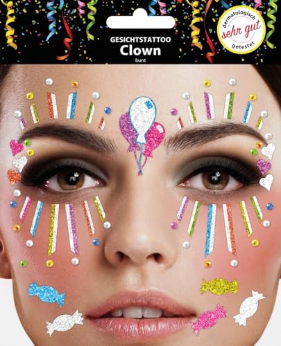 Gesichts-Tattoo - Glitzer Aufkleber Klebetattoos (Clown Bunt)