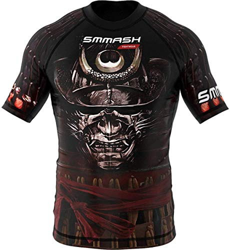 SMMASH Samurai Rashguard Niño Manga Corta, Camisetas para MMA, Artes Marciales, Deportivo Niño Camiseta, Krav Maga, K1, Karate, Material Transpirable y Antibacteriano, (XL)