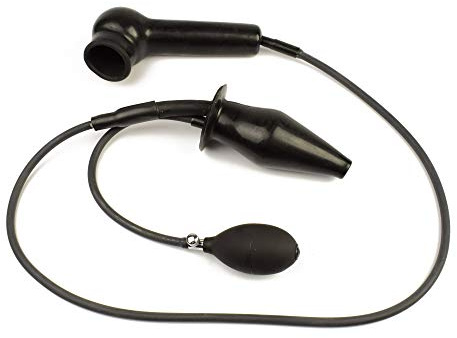 Rubberfashion Latex Butt Plug - Enema Analplug XL - aufblasbar mit Pumpe und Präservativ - Anal Dildo für Männer - Frauen und Paare schwarz ohne festen Kern