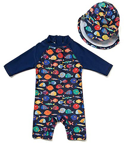 upandfast Baby Badeanzug mit Sonnenhut UPF 50+ Badebekleidung für Baby | schnelltrocknendes, angenehmes material,einteiliger bademode,langärmeliger rash guard