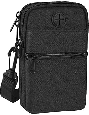 flintronic Borse a Spalla da Uomo,Nylo Borsa a Tracolla Cellulare Canvas con Tasca di Protettive RFID per iPhone 8 (Nero,Grigio)