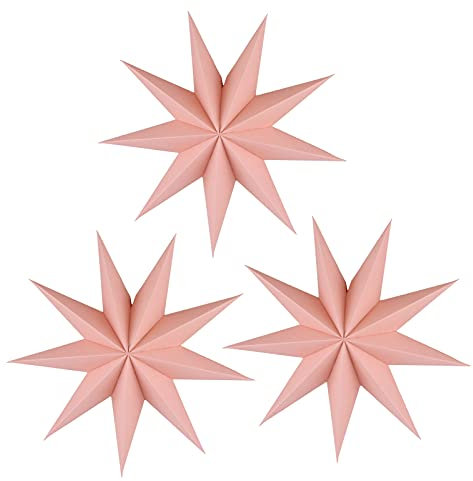 Camilife 3 Stück 9 Sternpapier Sternlaternen 12 Zoll 15D-Papier hängen Weihnachtsdekorationen Hochzeit Geburtstag Baby-Dusche Zimmer Weihnachtsschmuck Partyzubehör(Rosa)