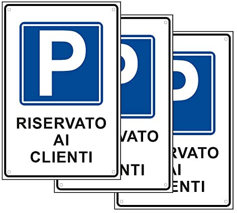 SPACE - 3 Cartelli Parcheggio Riservato ai Clienti 20cm x 30cm - Resistente UV - Impermeabile - Facile da installare - Fori inclusi