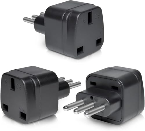3-Pack UK to Italy Plug Adapter,SHUOMAO UK to 3 Pin Italy Travel Adaptor,Converter Plug Power Adapter for Italian,Chile,Maldives,San Marino(Type L),Black