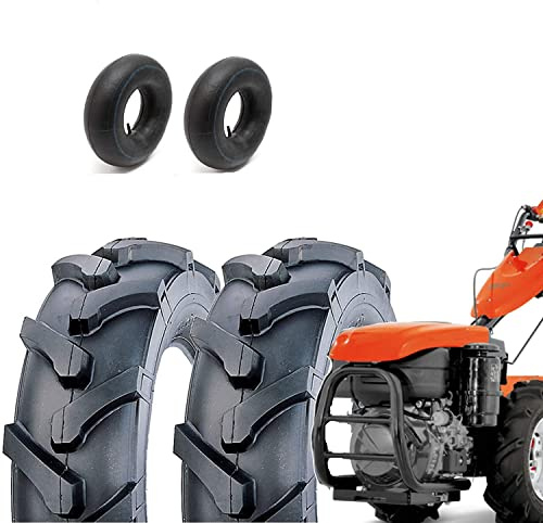 2 däck 5.00-10 union + traktorkammare 6PR (TM) däck kompatibla med Motozappa Gräsklippare Motorkultivator