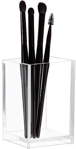 XFLYP Acryl Stifttopf, Make Up Pinselhalter, Quadratischer Transparent Stifthalter Bleistiftbehälter Organizer Für Zuhause, Schreibtisch, Schreibwarenaufbewahrung
