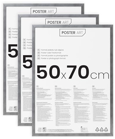 POSTER ART Bilderrahmen Set 3 Stück 50x70 cm Silber gealtert San Diego | Zum Aufhängen aus MDF und Acrylglas | Wand Bilderrahmen Moderner Fotorahmen | Posterrahmen 50x70 cm