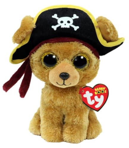 Ty - Plüsch - Beanie Boos Special Halloween - Hund - Rowan - Goldene Augen groß Glitzer und Piratenhut - Die Puppe mit großen glitzernden Augen - 15 cm - 36492