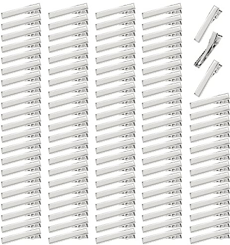 100 Stück kleine, einfarbige silberfarbene Entenschnabel-Krokodilklemmen, Krokodilklemmen, Haarspangen, Bastelzubehör, für Frauen und Mädchen (30 mm)