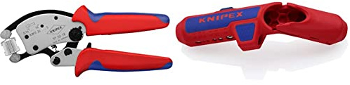 Knipex Twistor®16 Selbsteinstellende Crimpzange für Aderendhülsen mit drehbarem Crimpkopf verchromt, 200 mm 97 53 18 & ErgoStrip® Universal-Abmantelungswerkzeug für Rechtshänder 135 mm 16 95 01 SB