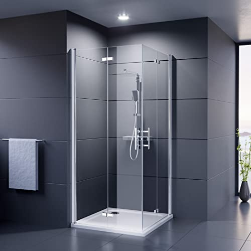 Duschmeister Eckeinstieg Royalux Neo mit Falttüren 80 cm x 90 cm Höhe 195 cm Dusche mit Abperleffekt Nano Beschichtung nach innen und außen öffnend Duschkabine Duschabtrennung 80x90 Duschecke