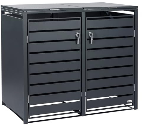 Zelsius Mülltonnenbox 2er Mülltonnen | (B) 132 x (T) 80 x (H) 117 cm | Anthrazit RAL7016 | inkl. Erweiterungsmöglichkeit | Mülltonnenverkleidung, Garten Müllbox, Aufbewahrungsbox für Mülltonnen