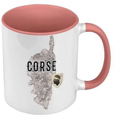 Fabulous Mug de Couleur Qualité Premium Rose - Corse Département Ile France Bastia Carte Ancienne Rare - Tasse avec anse et intérieur de couleur
