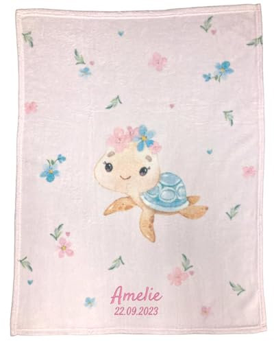 Wolimbo Babydecke - 75x100cm - Motiv kleine Schildkröte - personalisierbar - Krabbeldecke mit Wunsch Name/Motiv - Kinderdecke - Geschenk zur Taufe, Geburt, Geburtstag