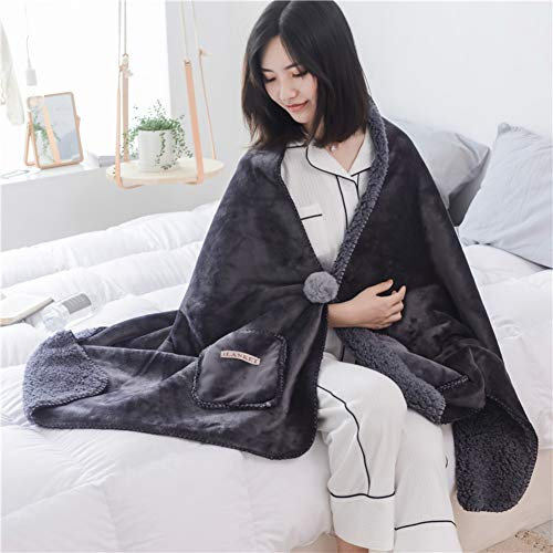 MyrRhe Luxuriöse Fleece-Sherpa-Decke mit Ärmeln – superweicher und Warmer TV-Schal – Flauschige tragbare Decke in Schwarz – 45 x 140 cm