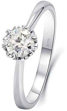 Lieson Verlobungsring Damen, 14K 585 Weißgold Ring Damen Klassisch Solitär Herz 6 Zinken Rund Moissanit mit 0.5ct Freundschaftsringe Weißgold Große 56 (17.8)