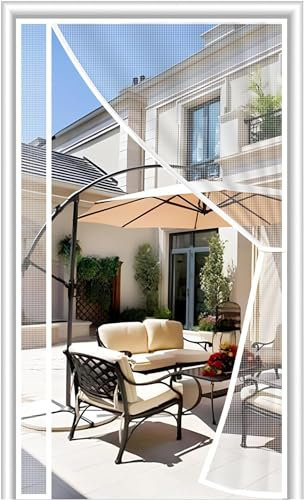 Puerta con mosquitera magnética Nuevo diseño de hebilla lateral Mosquiteras resistentes Puerta con mosquitera magnética para mantener alejadas moscas e insectos - Blanco 100 × 210 cm