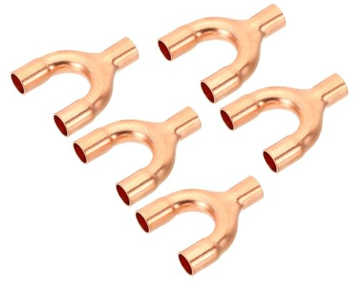 PATIKIL 1/4 Inch ID Copper Fitting, 5 Pcs 3 Way Y Type 99.9% Pure Copper Pipe Fitting Welding Connection for HVAC Air Conditioning Plumbing Refrigeration Pipe