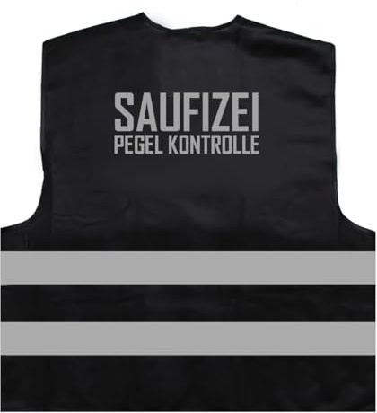 Saufpolizei Pegel Kontrolle JGA Malle Urlaub Warnweste BZW. Signalweste mit reflektierendem Aufdruck - Größe XXL / 3XL, Schwarz
