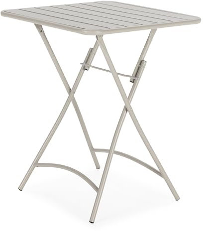 HOMN LIVING Klappbarer Gartentisch, Perle, quadratisch, aus Metall, Grau, 60 x 60 x 74 cm