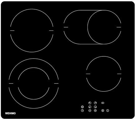 Glaskeramikkochfeld 4 platten, WEHIMO Glaskeramikkochfeld 60cm, 7200W, 4 Kochzonen mit dualkochzone, 9 Stufen, Kindersicherung, Timer, Einbau Rahmenlos Keramikkochfeld, Geeignet für Alle Töpfe