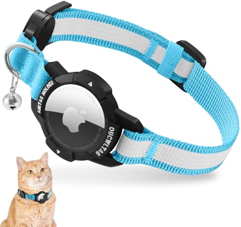 Leuchtend Airtag Katzenhalsband, Kätzchenhalsband mit Apple Airtag Hülle,Verstellbar Airtag Halsband Katze mit Sicherheitsverschluss & Elastischer (Blau, (Katzen und Welpen23-33cm))
