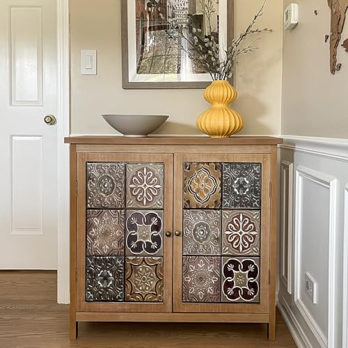 MAISON ARTS Accent Cabinet with 2 Doors and 1 Shelf, Farmhouse Boho Storage Cabinet with Solid Wood Frame, Small Buffet Sideboard for Living Room Entryway, Holds Up to 245lbs