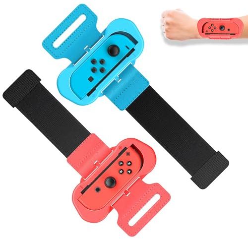 Wristbands for Just Dance 2026/2025/2024/2023/2022 &Zumba Burn It Up,[Blue & Red] Adjustable Elastic Wrist Straps for Nintendo Switch Controller/Switch OLED JoyCons Just Dance Accessories,2 Pack
