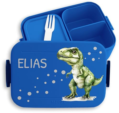 Kinder Bento Box Midi Mepal Bentobox - Dino - Personalisierbare Brotdose mit Dinosaurier | Lunchbox für Kindergarten und Grundschulkinder mit Name | Geschenk zum Kindergartenstart oder Schulanfang
