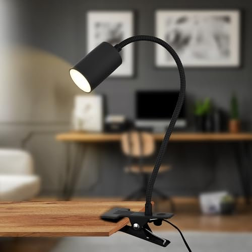 BRILONER - Lampe de bureau avec interrupteur à fil, couleur de lumière blanc chaud, orientable, lampe à pince, lampe de chevet, hauteur 40cm, noir