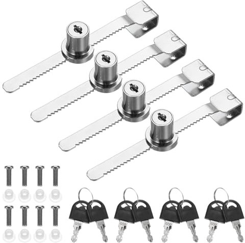 PATIKIL Verrou de Porte Coulissante en Verre, 4 Pièces Verrou de Vitrine à Clé Sans Perçage pour Porte en Verre de 5-8mm, Ton Argent