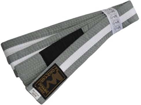 TEKKA BUDO Kinder BJJ Gürtel Brazilian Jiu Jitsu Farbgürtel mit schwarzem Balken - gelb, grau, grün, orange, weiß - 220-240 cm