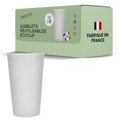 SPARKLERS CLUB Gobelet Ecocup Réutilisable 50 cl Givré Polypropylène Lot de | Polypropylène PP Sans BPA, Fabrication Française, Grande Contenance 50 cl, Résiste 150 Cycles Lave-Vaisselle